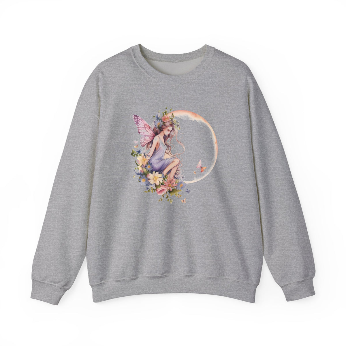 Floral Fairy Sitting on Crescent Moon