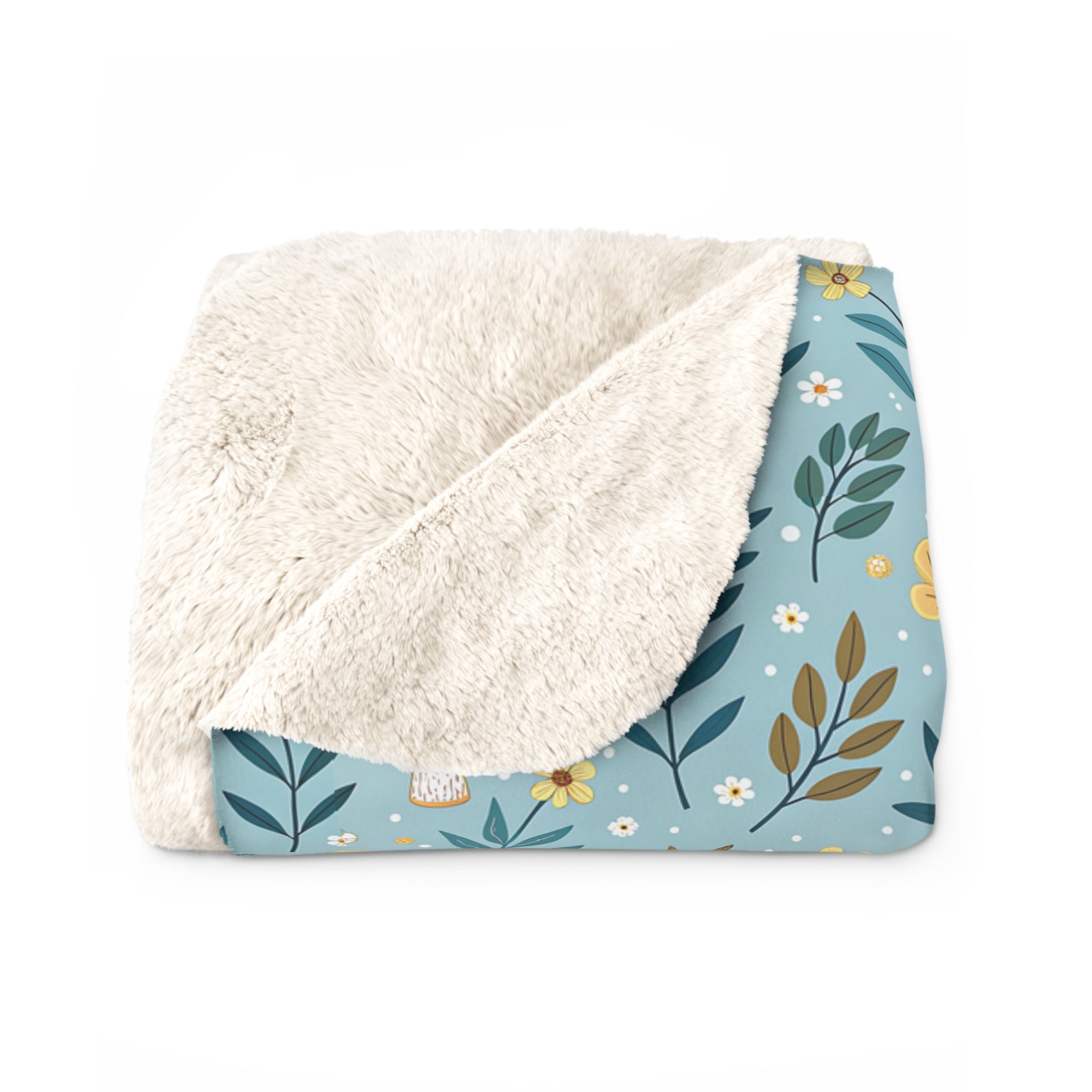 Sherpa Fleece Blanket — Blue Woodland Mushroom Floral Throw