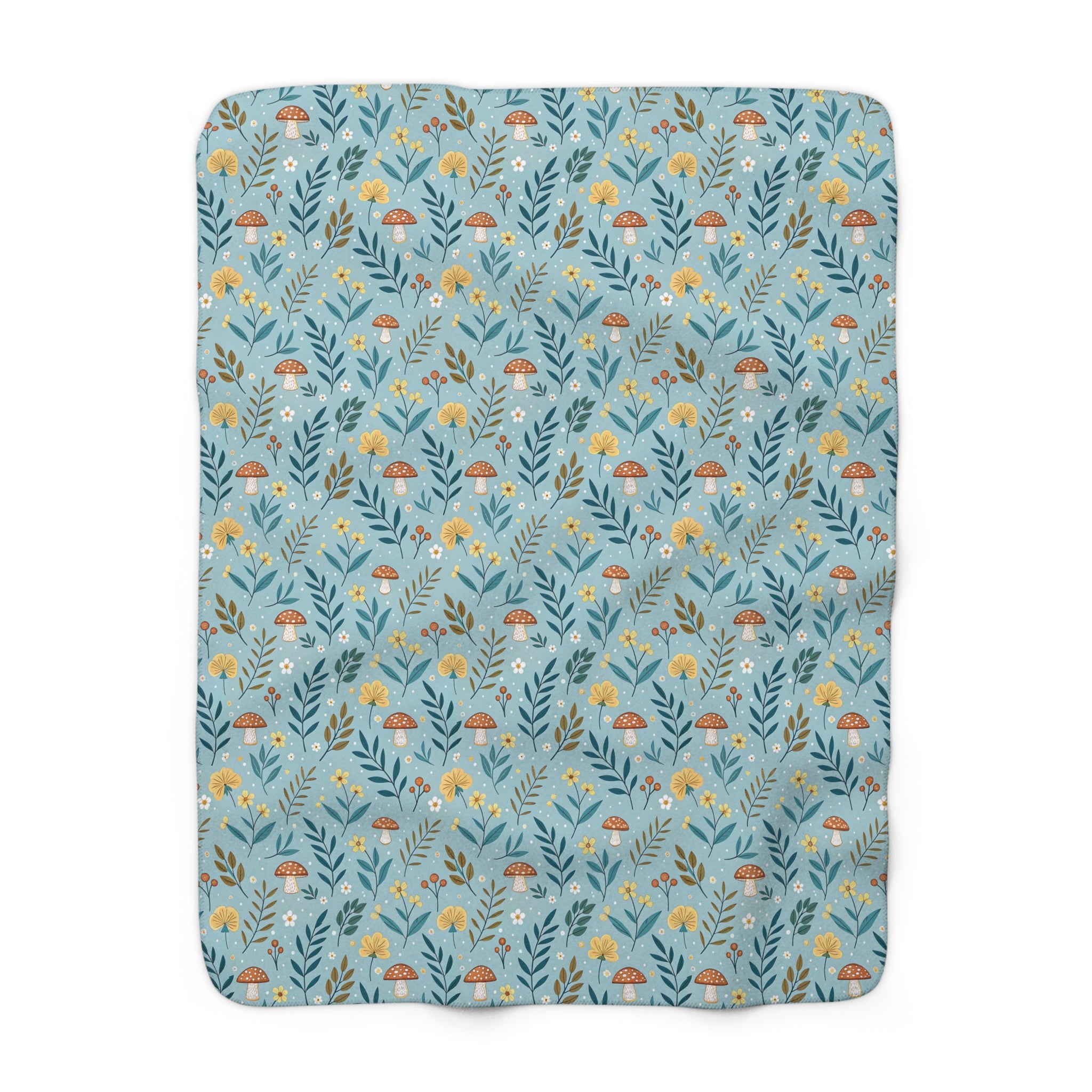 Sherpa Fleece Blanket — Blue Woodland Mushroom Floral Throw