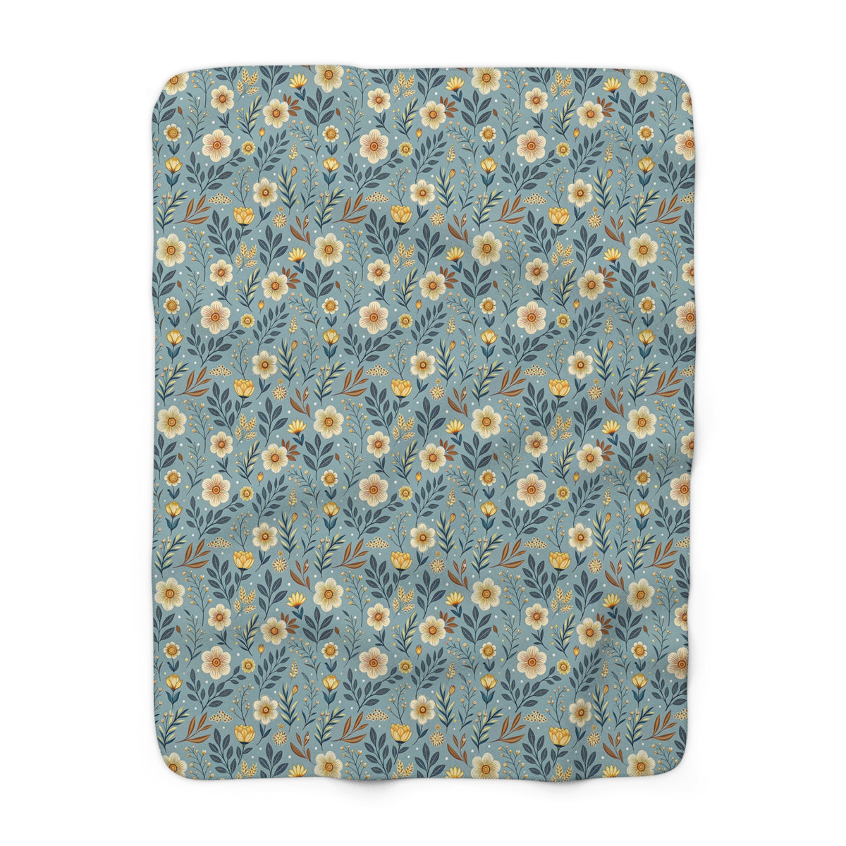 Floral Daisy Sherpa Blanket – Cozy Blue Wildflower Throw
