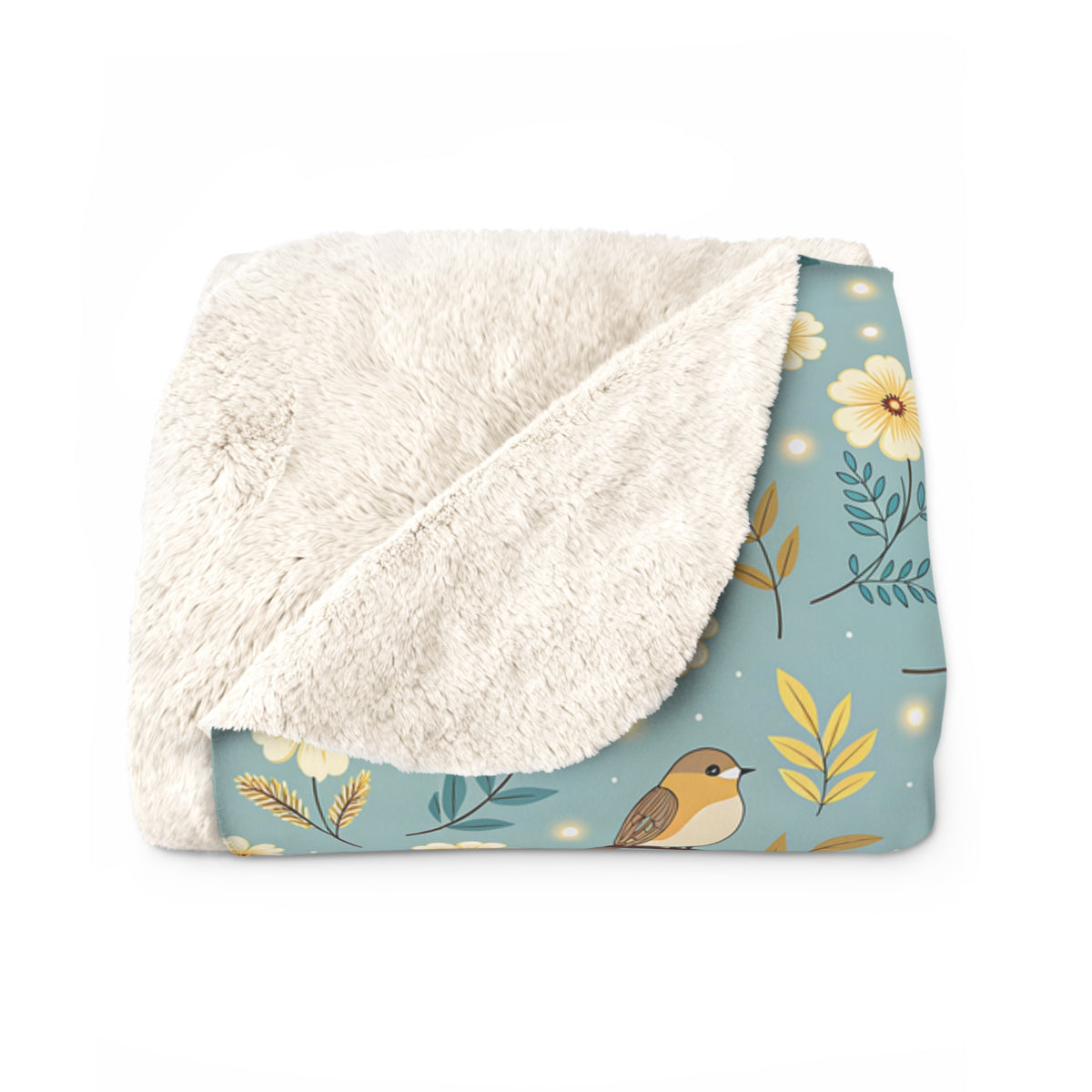 Floral Daisy Sherpa Blanket – Cozy Blue Fleece Throw with Vintage Flowers