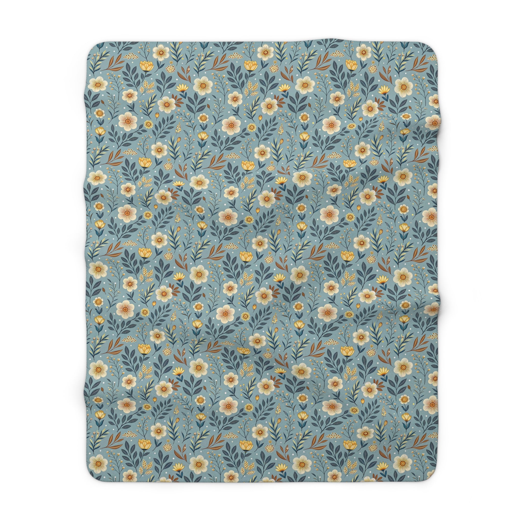 Floral Daisy Sherpa Blanket – Cozy Blue Wildflower Throw
