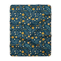 Floral Sherpa Blanket — Navy Blue Wildflower Fleece Throw