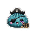 Kawaii Pirate Dumpling Die-Cut Sticker — Sparkle Treasure Chest Design