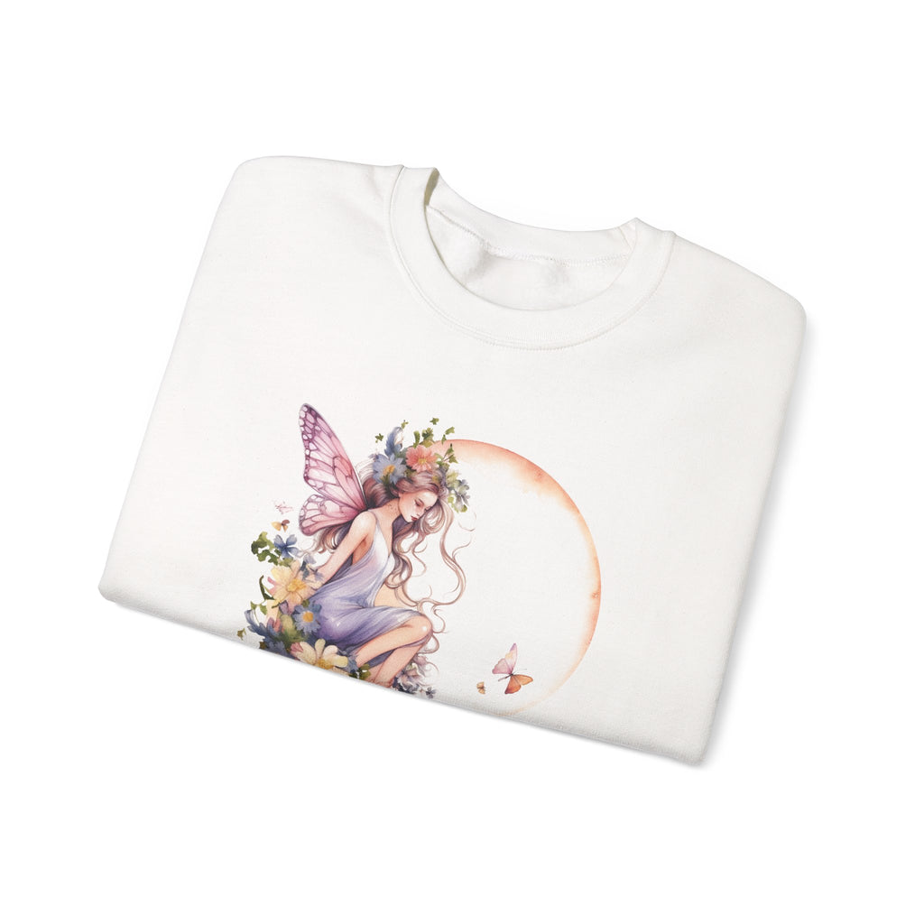Floral Fairy Sitting on Crescent Moon