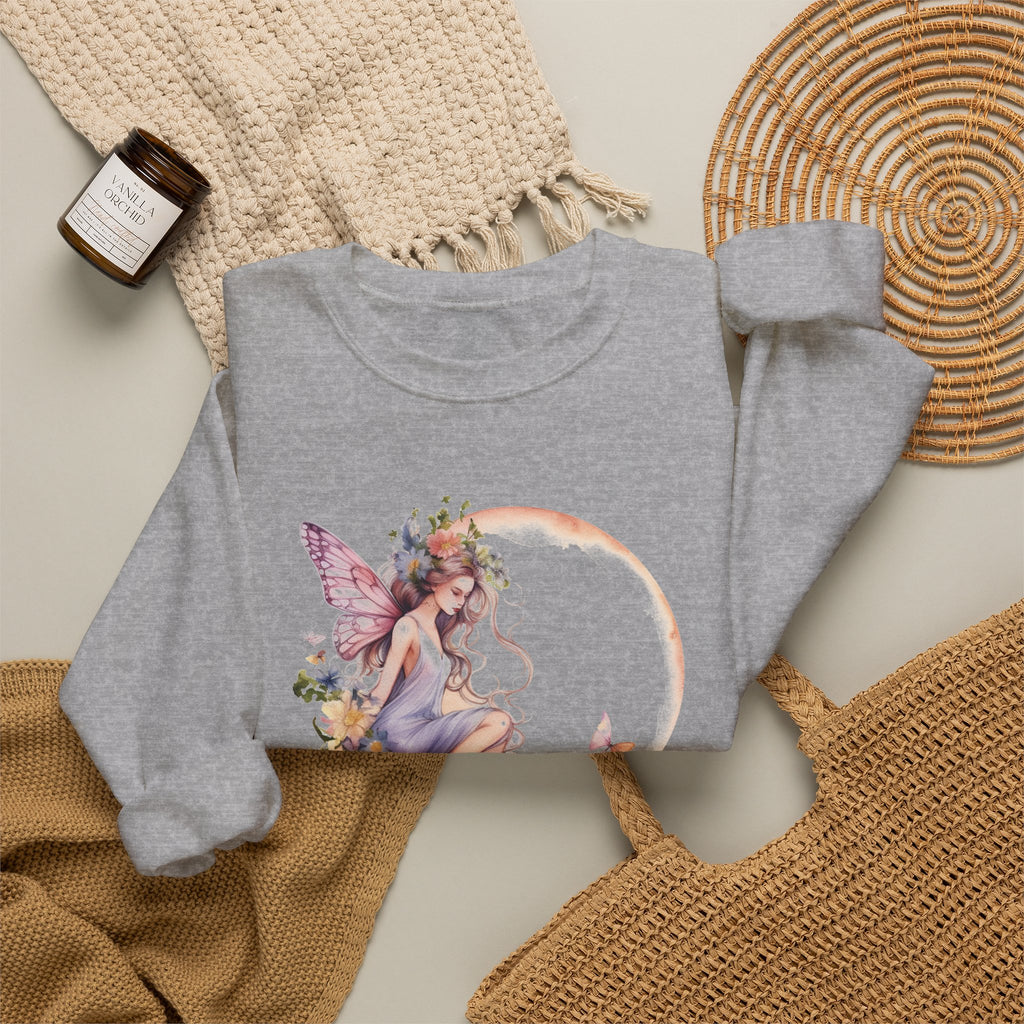 Floral Fairy Sitting on Crescent Moon