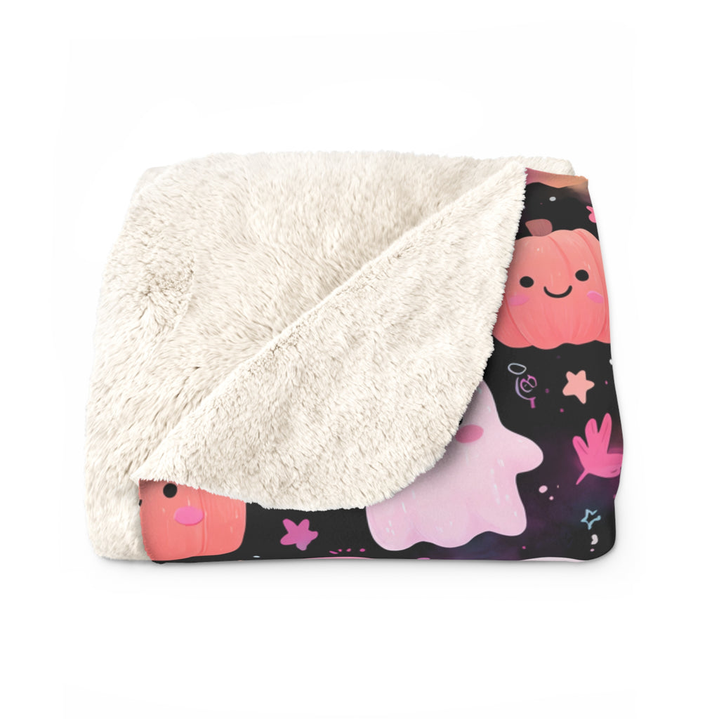 Halloween Ghost & Pumpkin Sherpa Blanket
