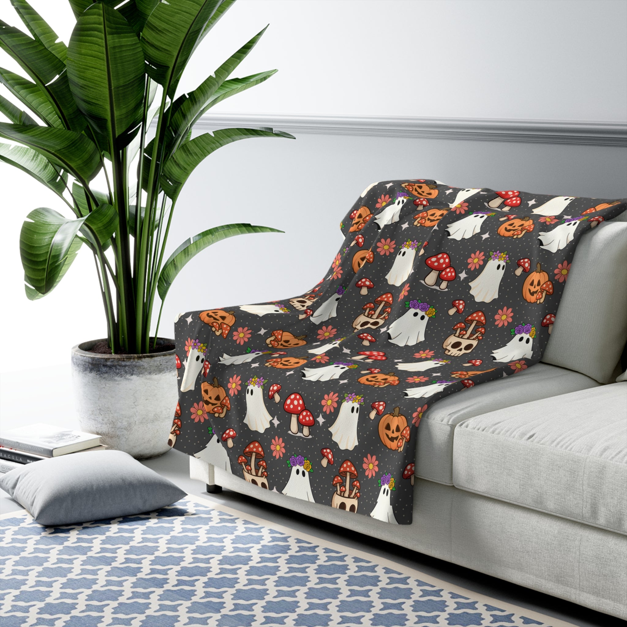 Halloween Ghosts & Pumpkins Sherpa Fleece Blanket