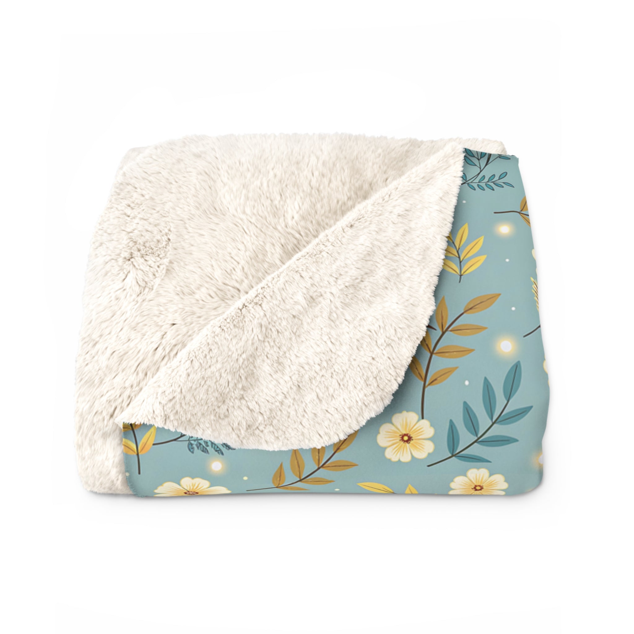 Floral Daisy Sherpa Blanket – Cozy Blue Fleece Throw with Vintage Flowers