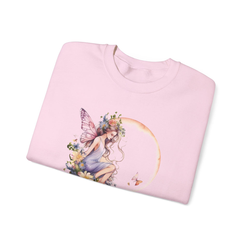 Floral Fairy Sitting on Crescent Moon