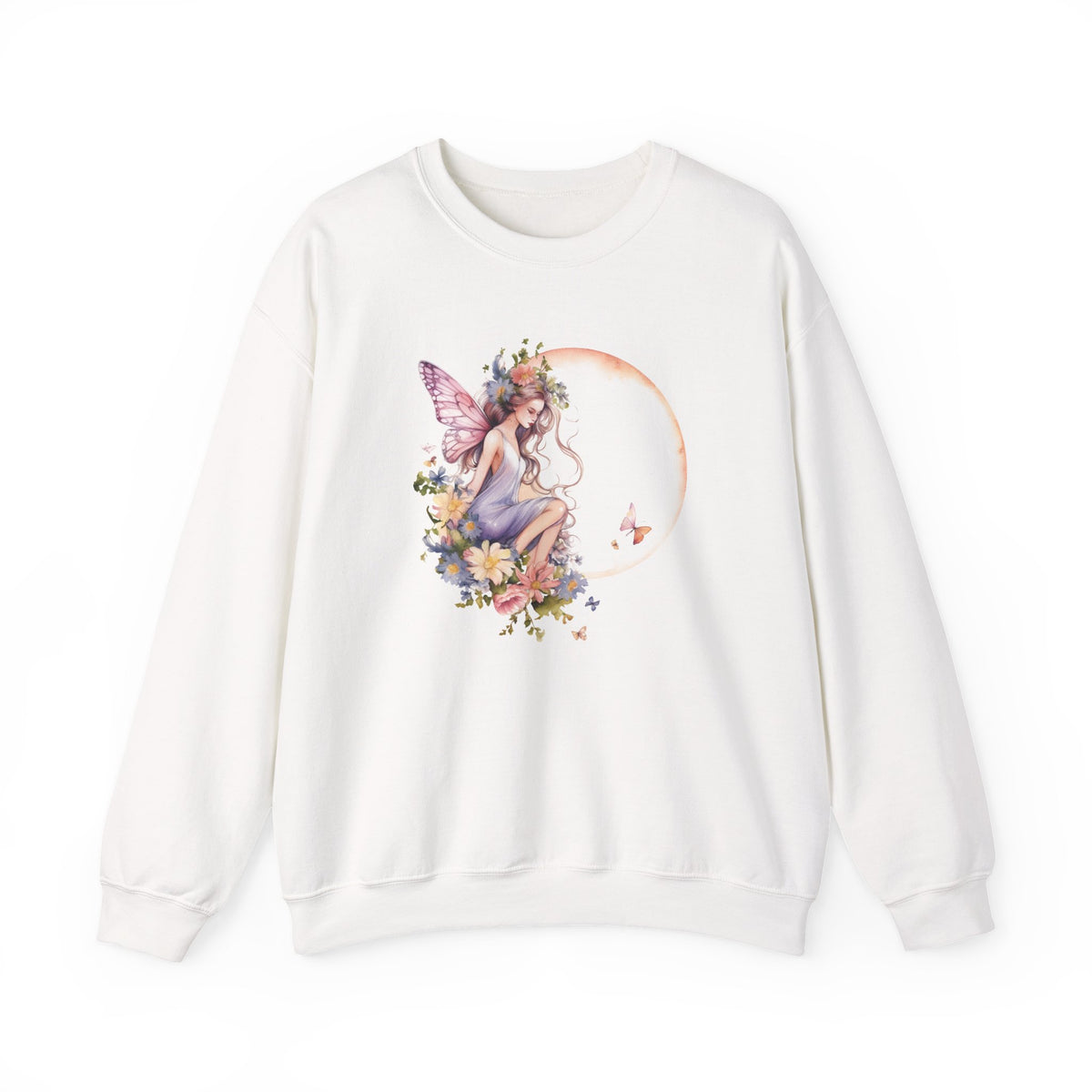Floral Fairy Sitting on Crescent Moon