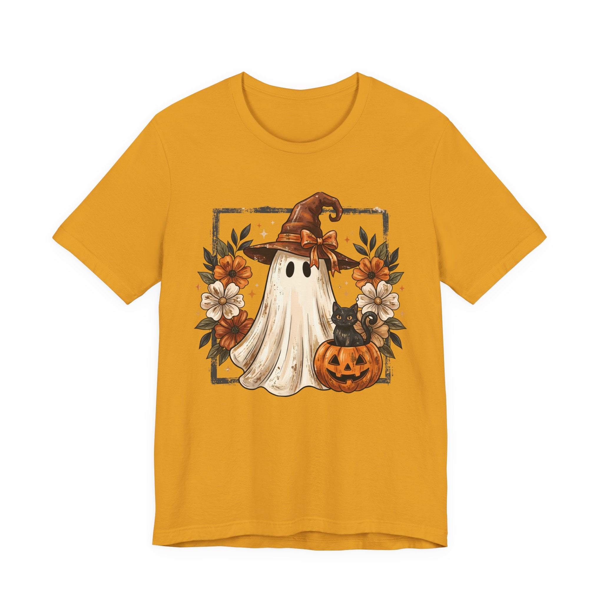 Cute Halloween Ghost T‑Shirt — Pumpkin & Witch Hat Autumn Tee