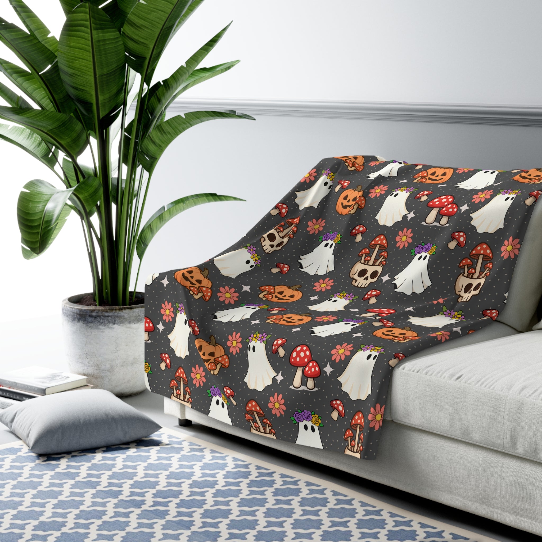 Halloween Ghosts & Pumpkins Sherpa Fleece Blanket