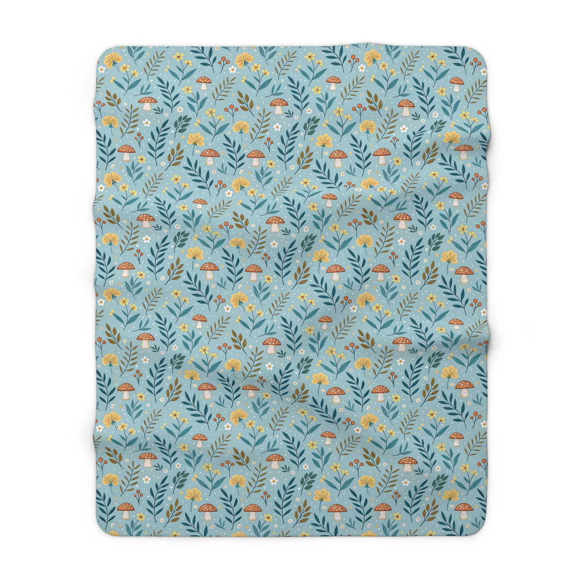 Sherpa Fleece Blanket — Blue Woodland Mushroom Floral Throw