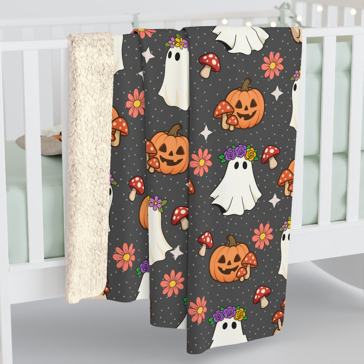 Halloween Ghosts & Pumpkins Sherpa Fleece Blanket