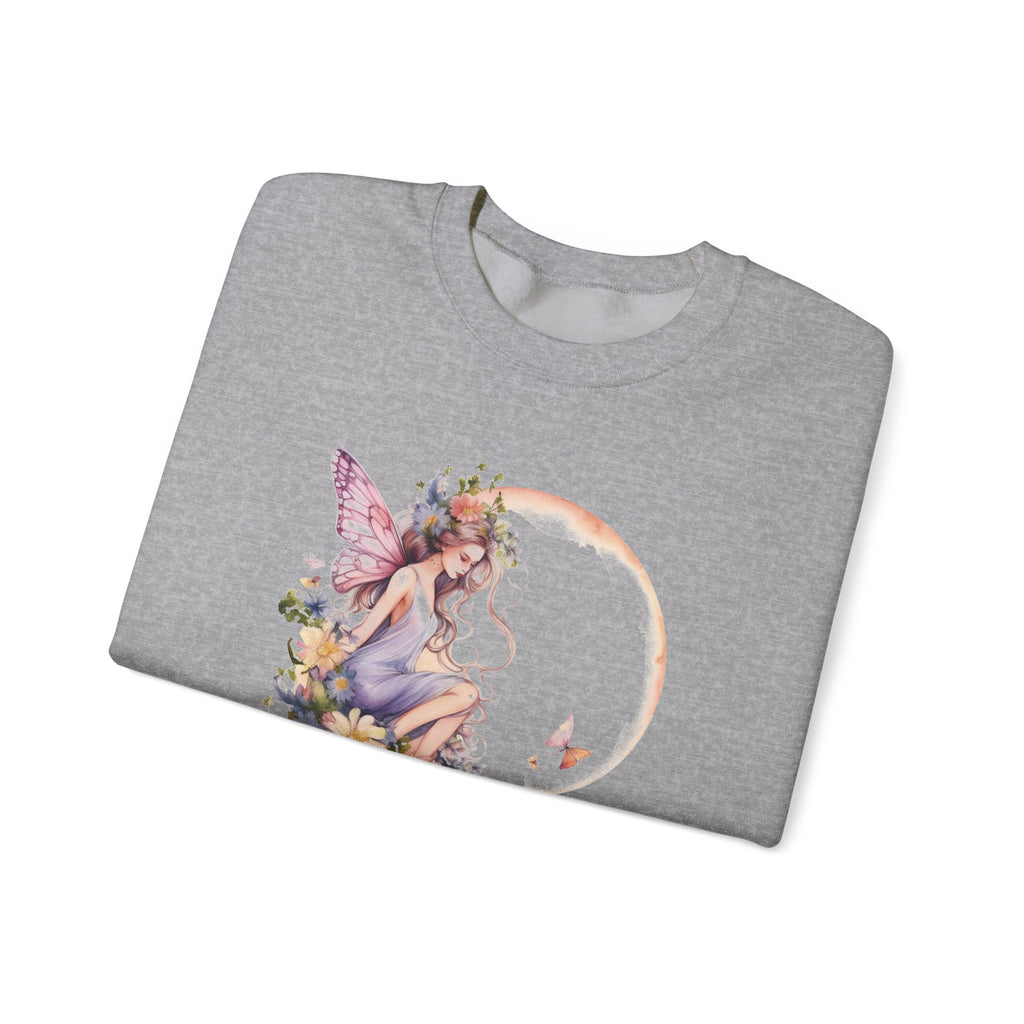 Floral Fairy Sitting on Crescent Moon