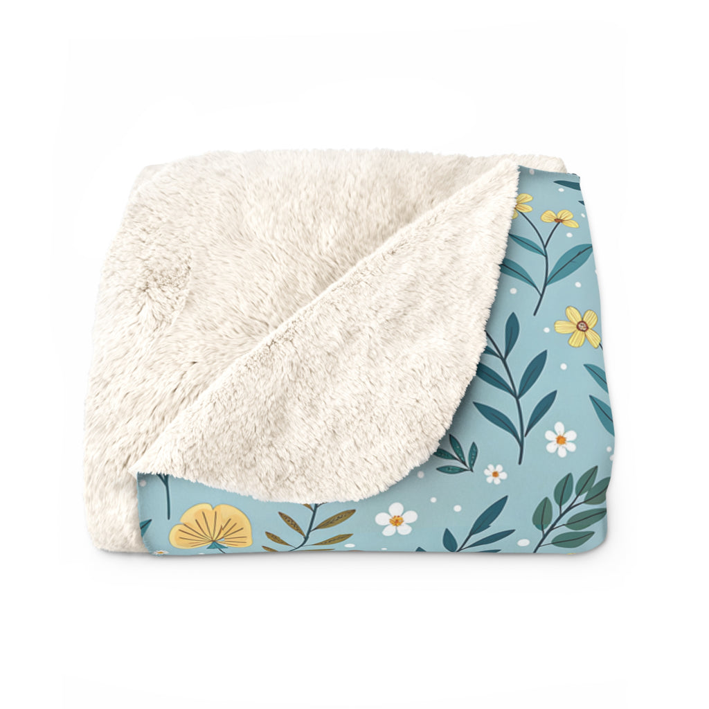 Sherpa Fleece Blanket — Blue Woodland Mushroom Floral Throw