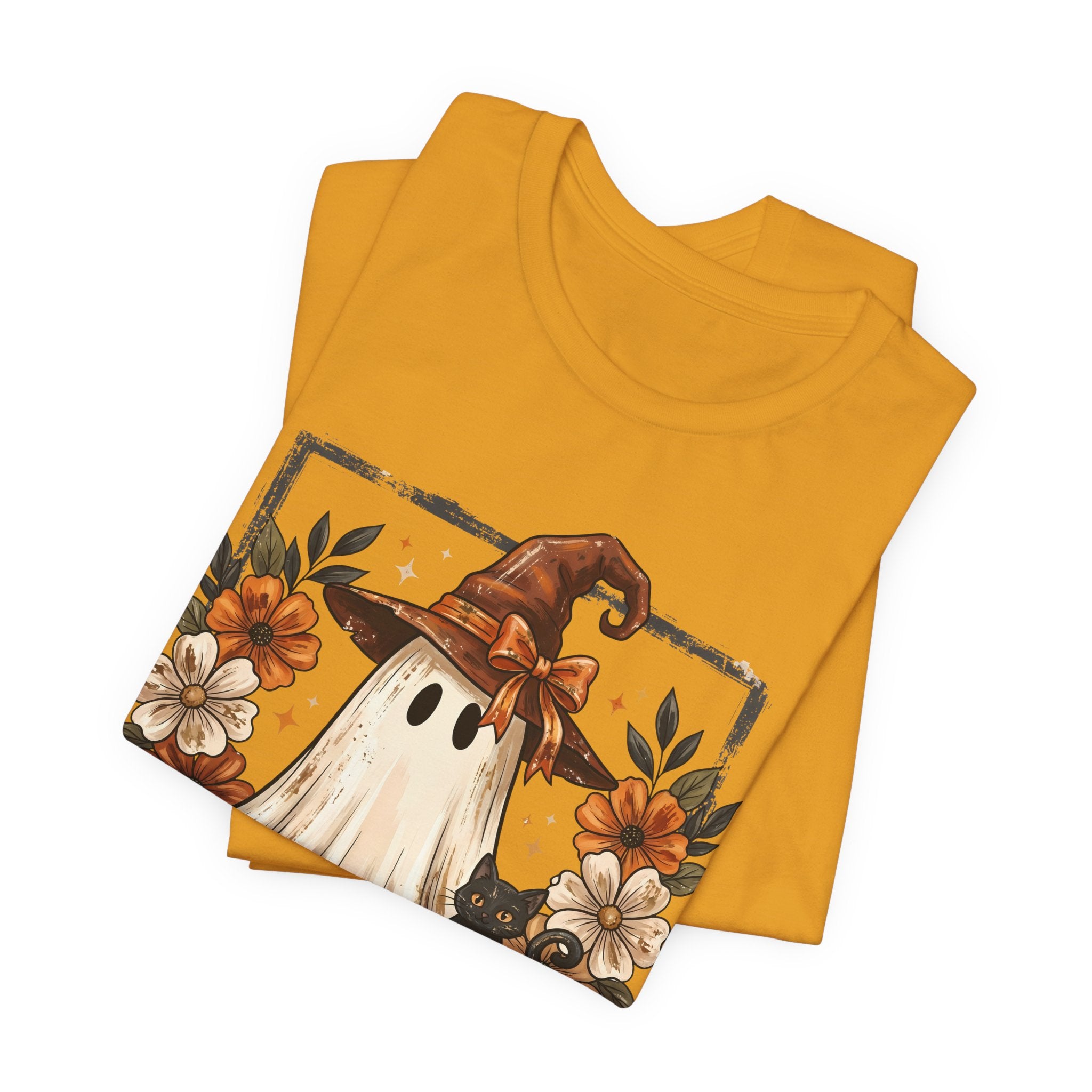Cute Halloween Ghost T‑Shirt — Pumpkin & Witch Hat Autumn Tee