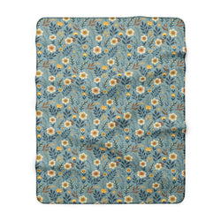 Floral Daisy Sherpa Blanket – Cozy Blue Wildflower Throw
