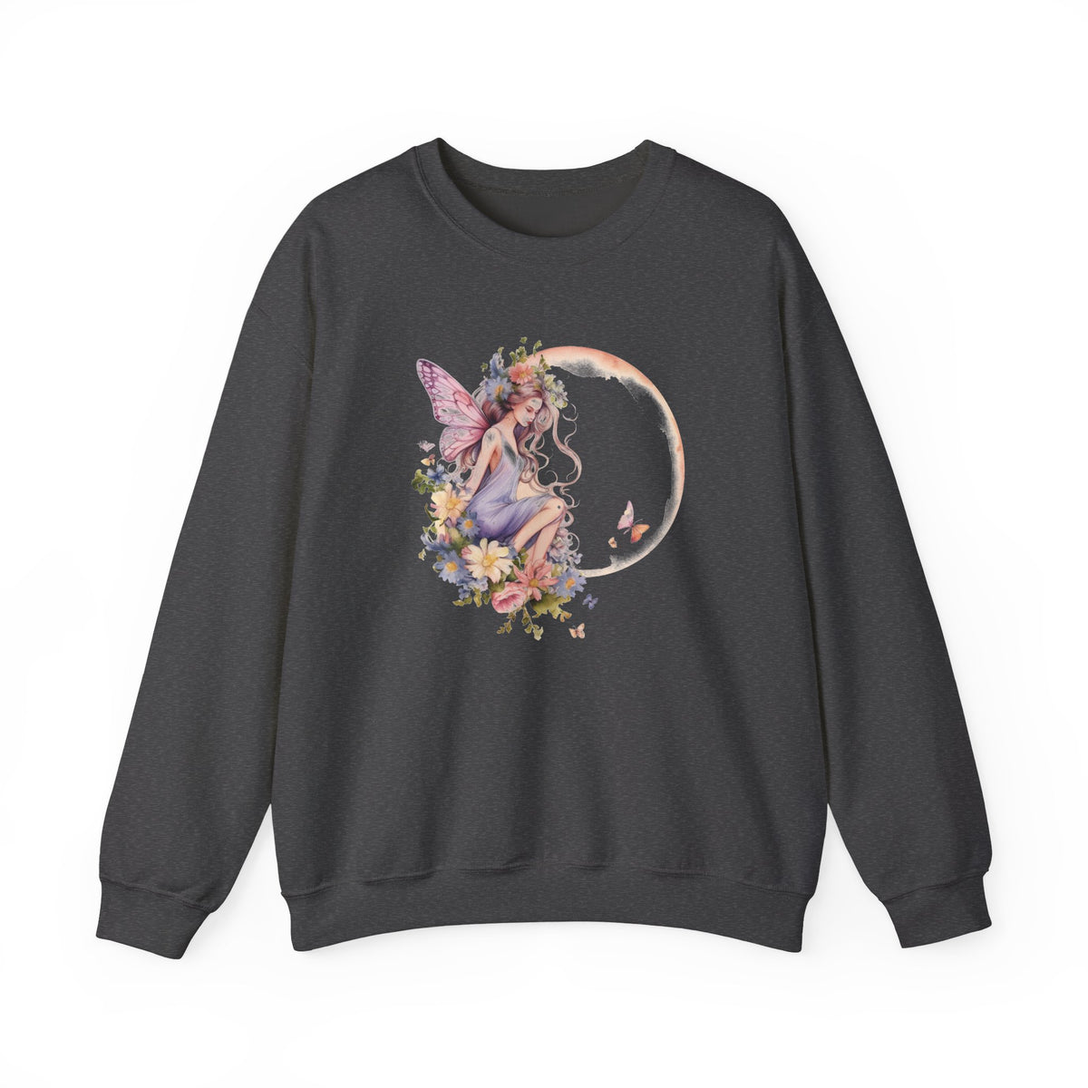 Floral Fairy Sitting on Crescent Moon