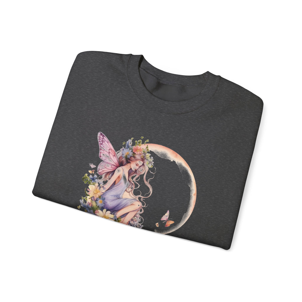 Floral Fairy Sitting on Crescent Moon