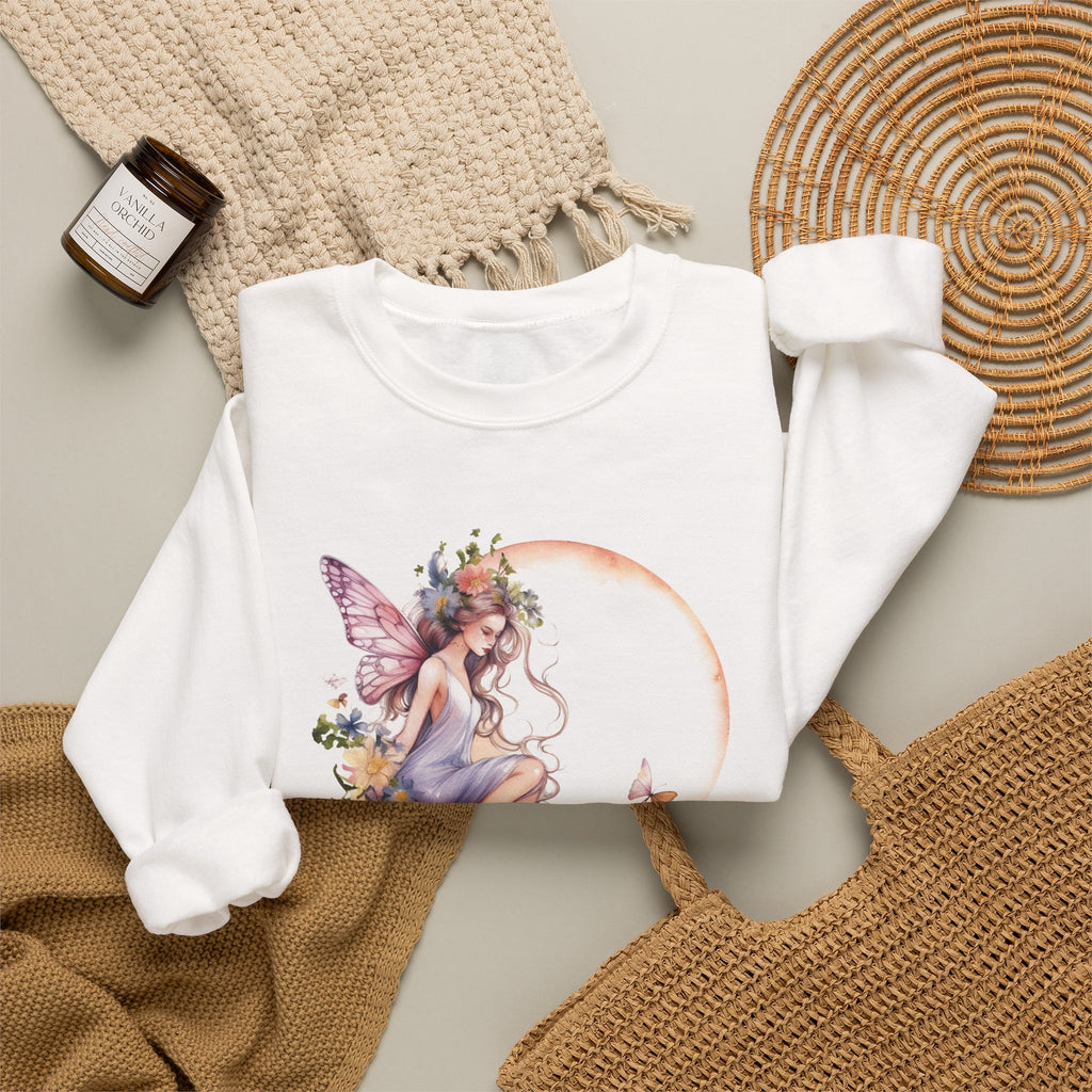 Floral Fairy Sitting on Crescent Moon