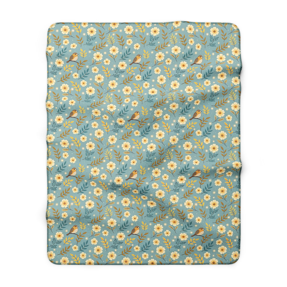 Floral Daisy Sherpa Blanket – Cozy Blue Fleece Throw with Vintage Flowers