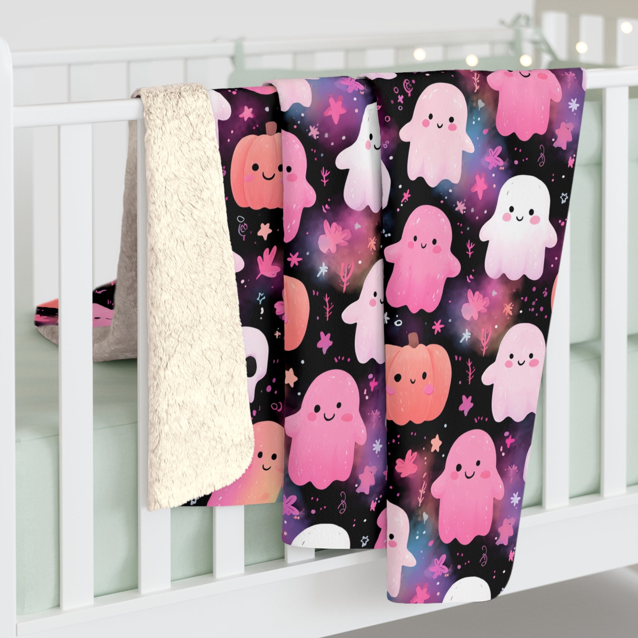 Halloween Ghost & Pumpkin Sherpa Blanket