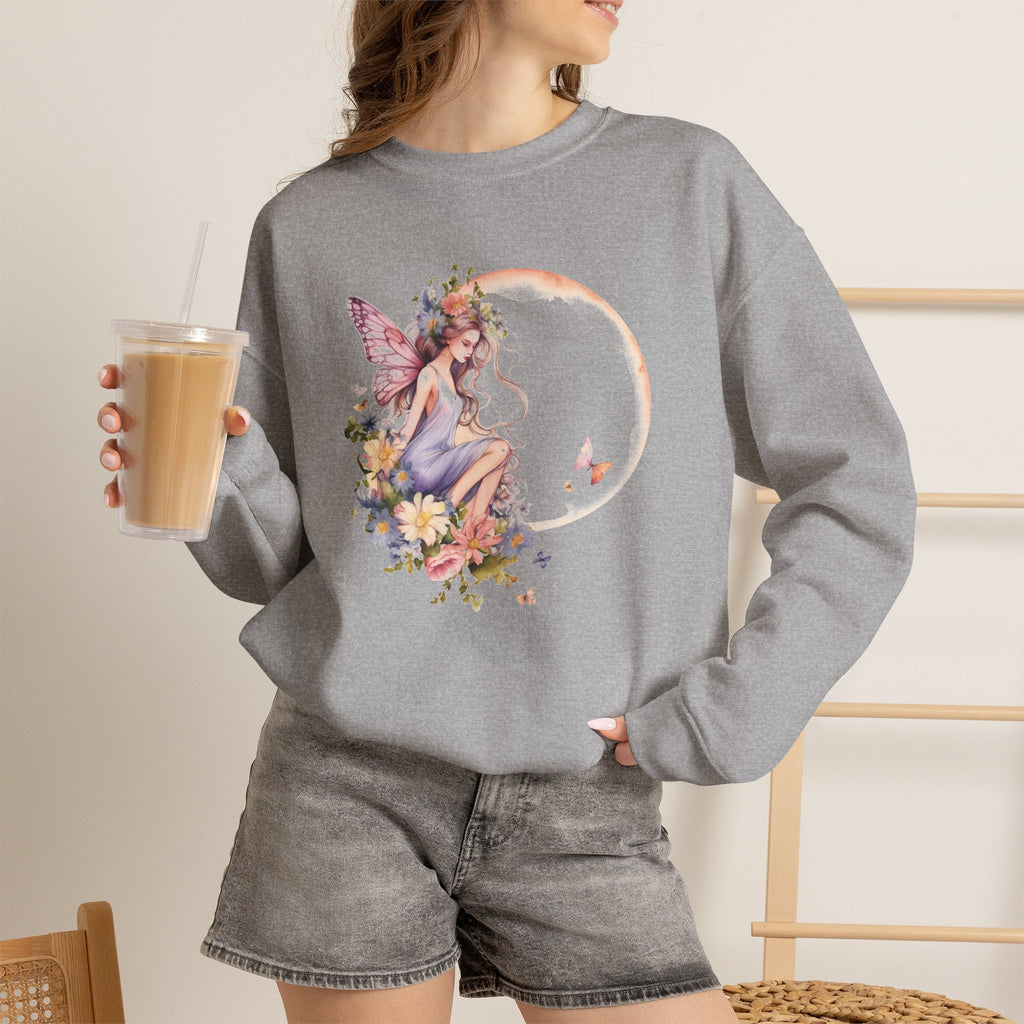 Floral Fairy Sitting on Crescent Moon