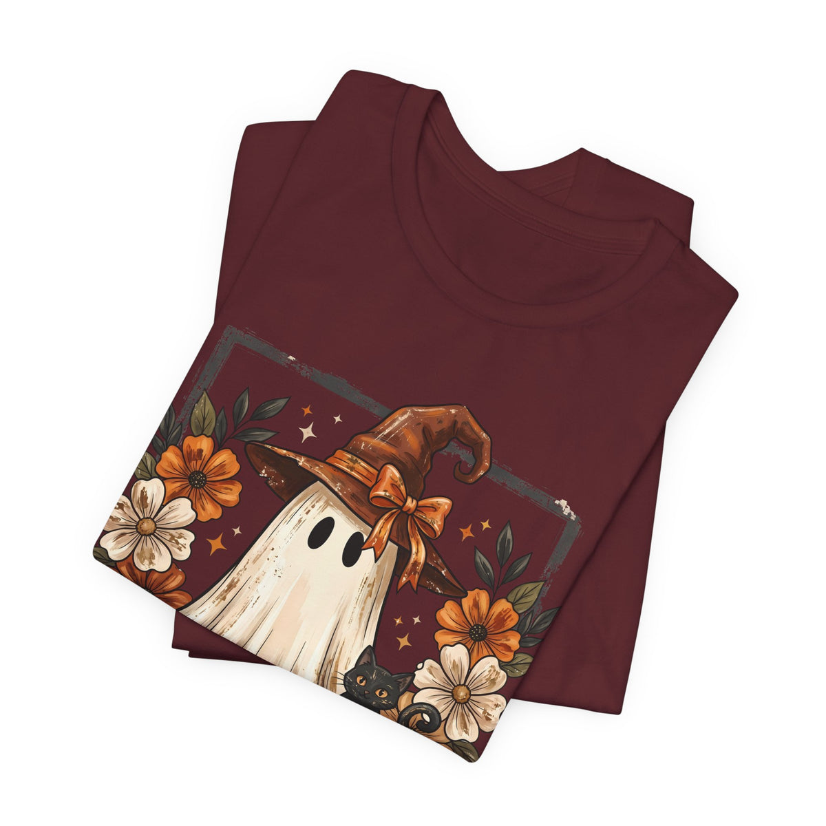 Cute Halloween Ghost T‑Shirt — Pumpkin & Witch Hat Autumn Tee