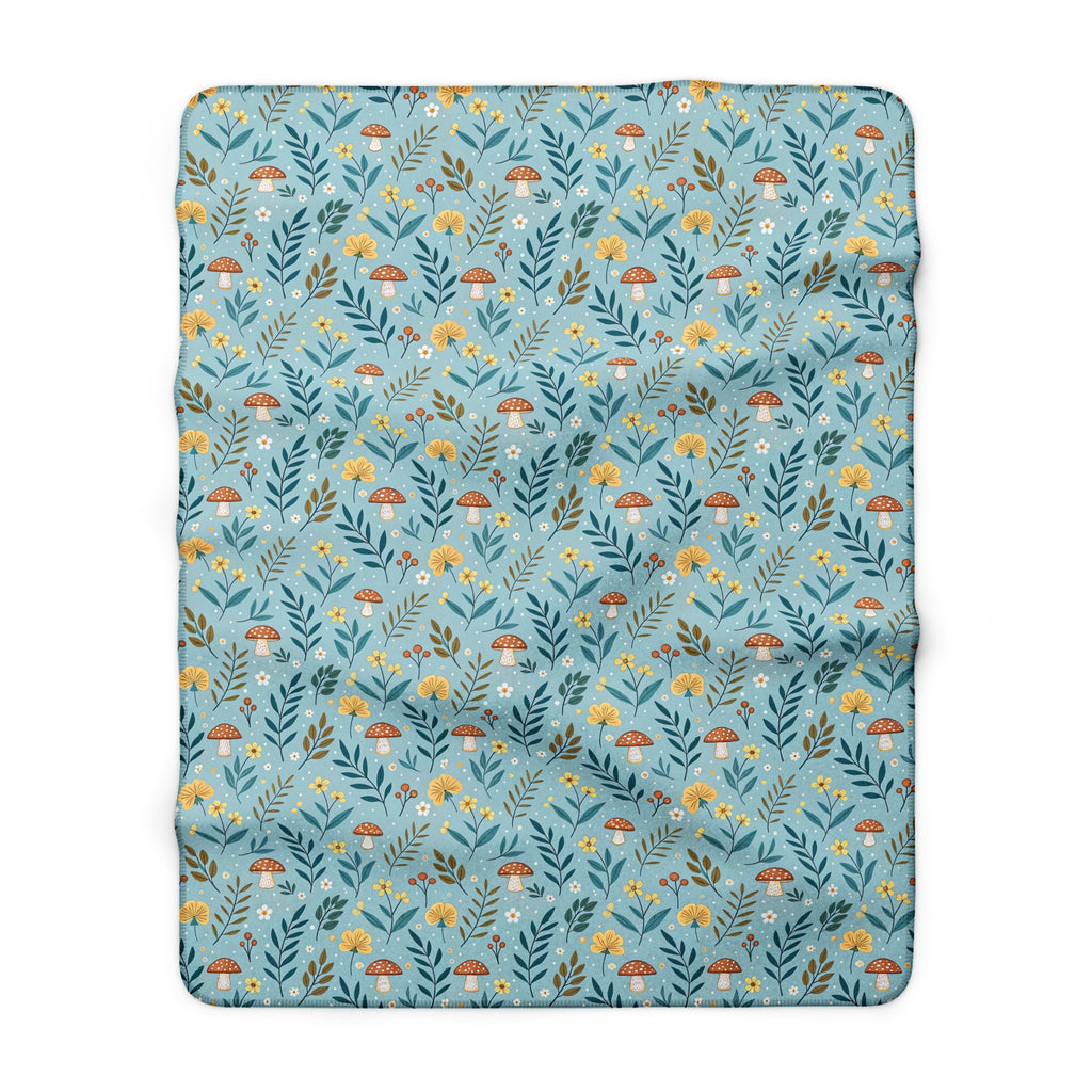 Sherpa Fleece Blanket — Blue Woodland Mushroom Floral Throw