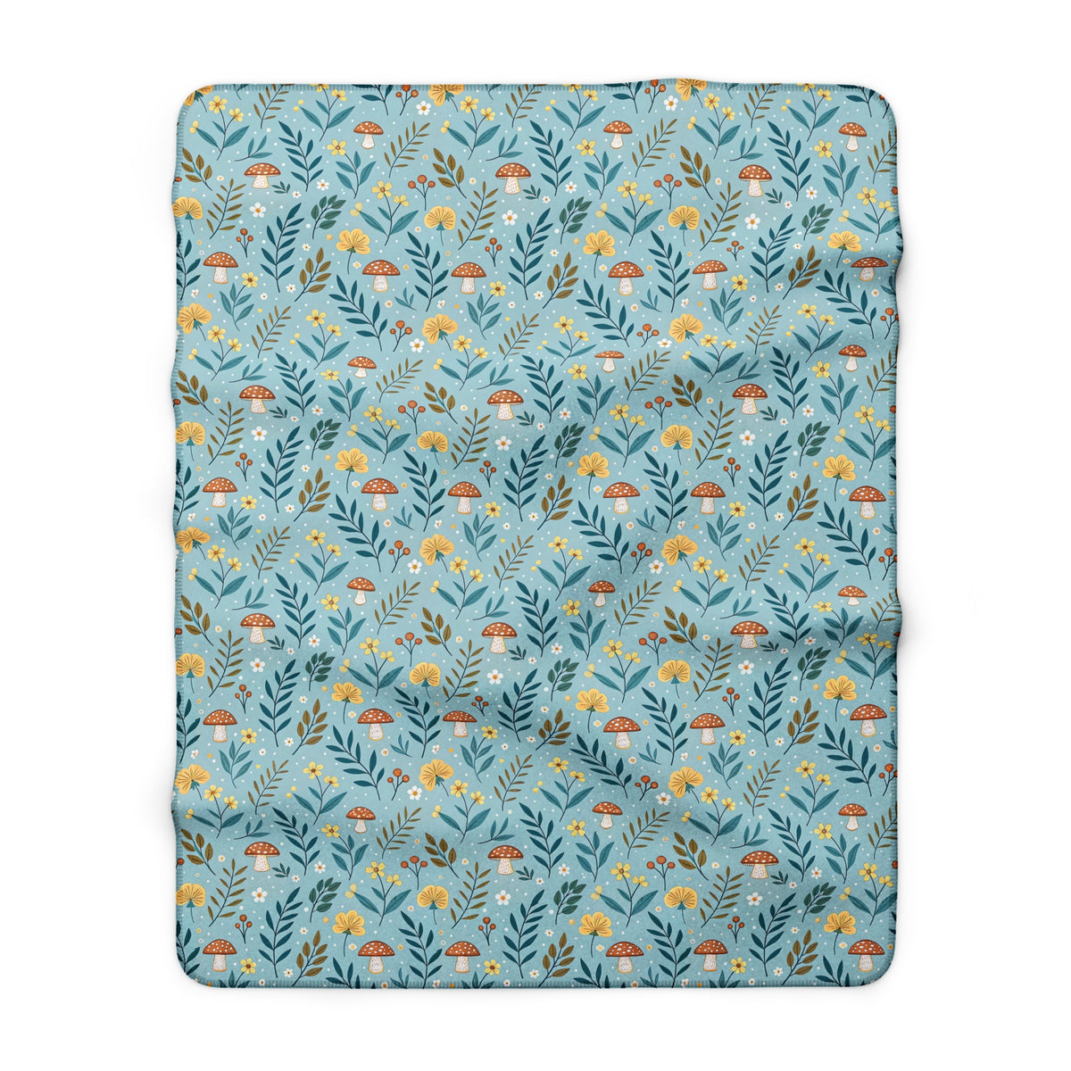 Sherpa Fleece Blanket — Blue Woodland Mushroom Floral Throw