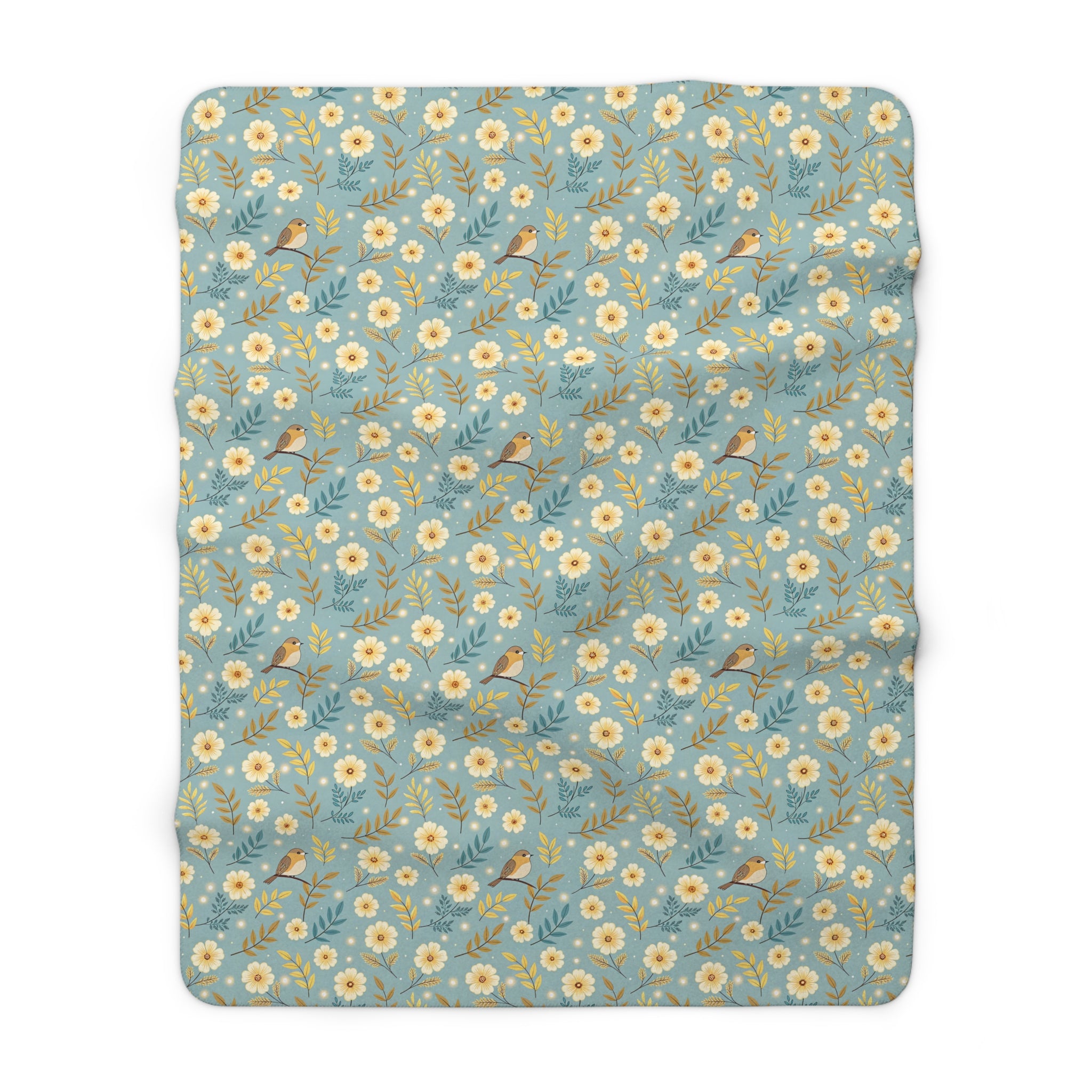 Floral Daisy Sherpa Blanket – Cozy Blue Fleece Throw with Vintage Flowers