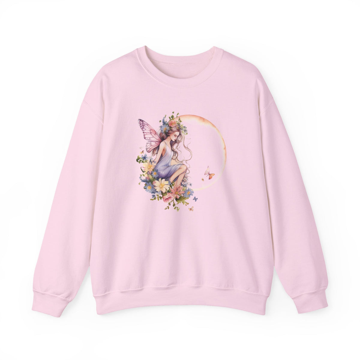 Floral Fairy Sitting on Crescent Moon