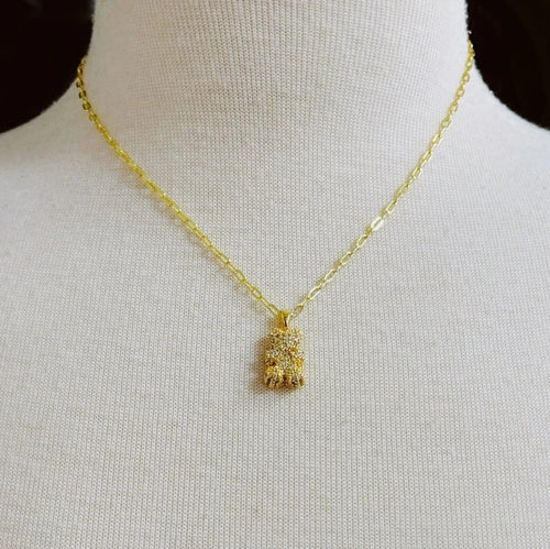 Bling Bear Pendant Necklace - Paved Teddy Bear Pendant