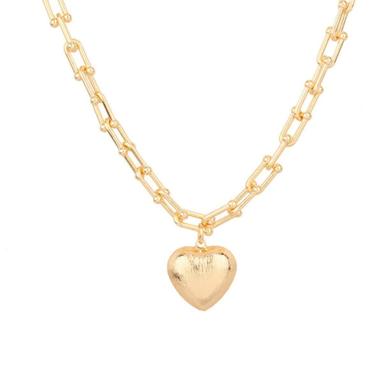 Brushed Heart Pendant U Chain Necklace