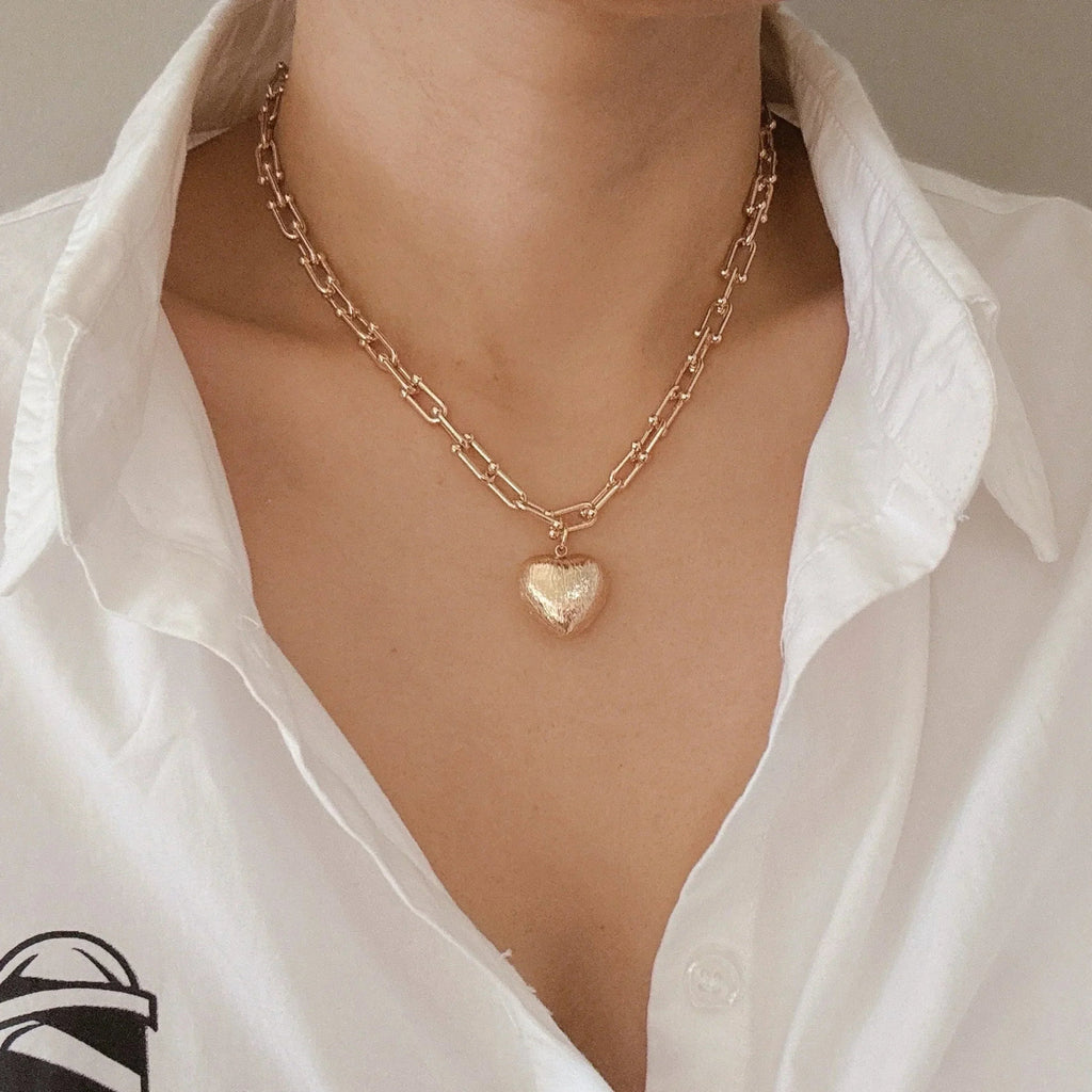 Brushed Heart Pendant U Chain Necklace