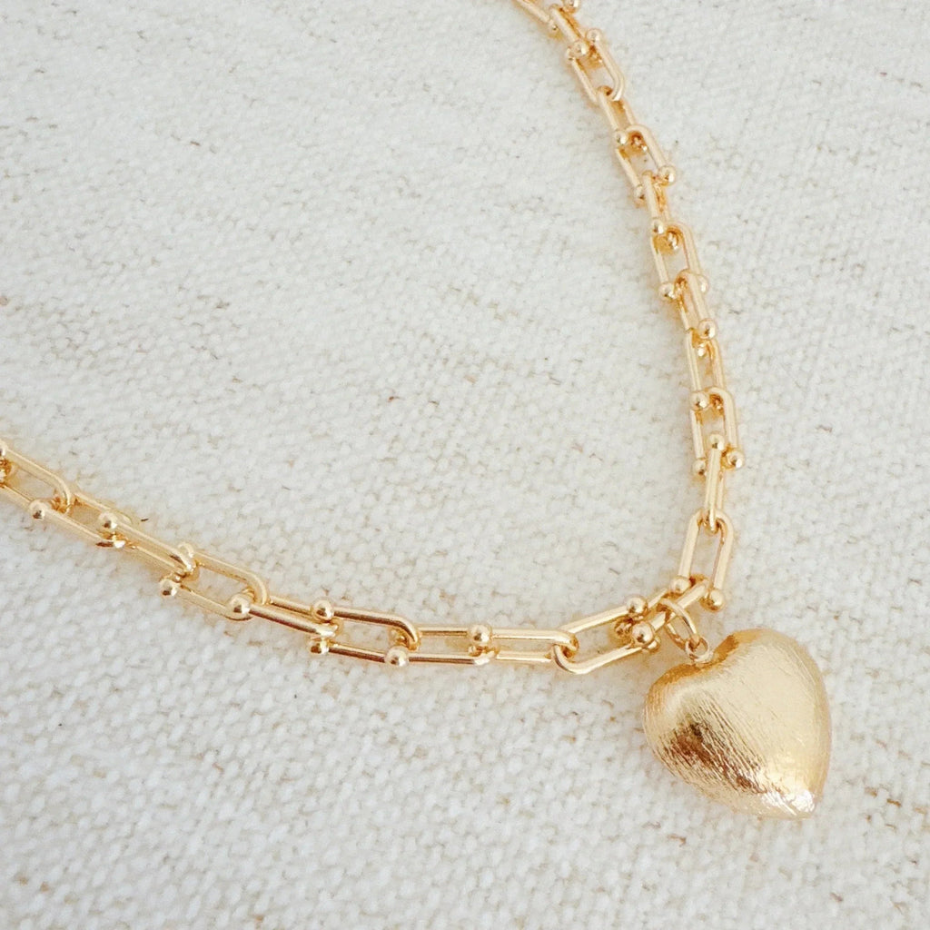 Brushed Heart Pendant U Chain Necklace