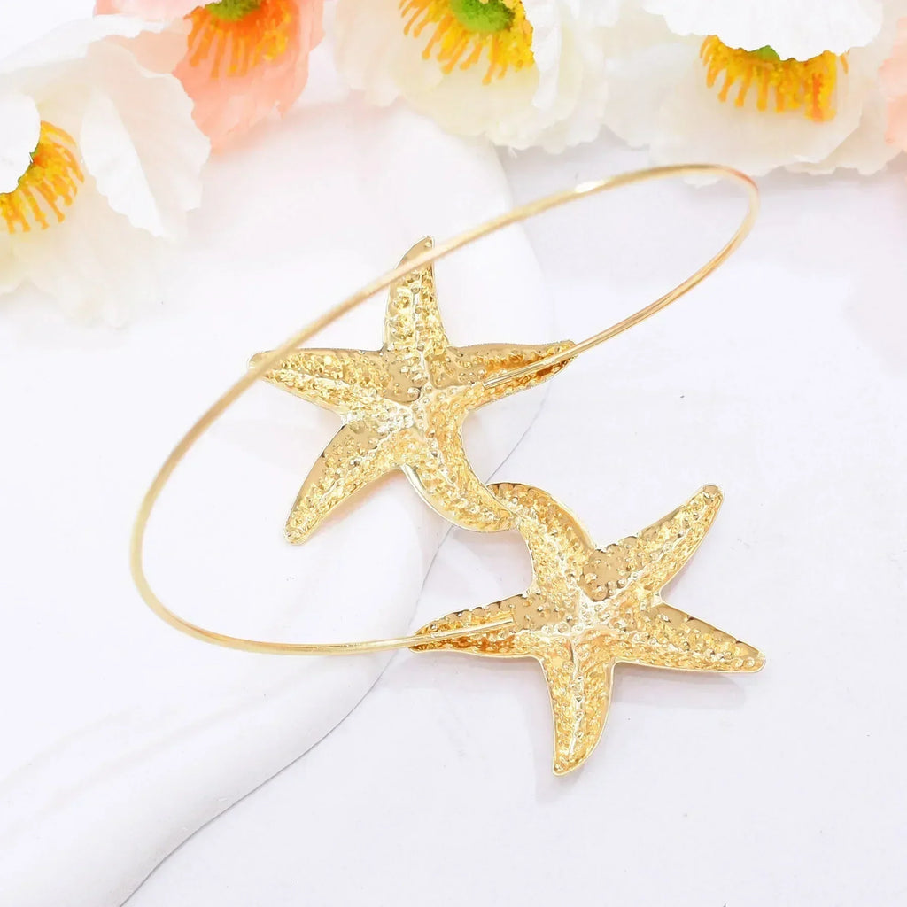 New Fashion Golden Alloy 2 Starfish Arm Bracelet for Women  Summer Beach \Dance Party Cuff Bracelets Jewlery Accessories Gifts