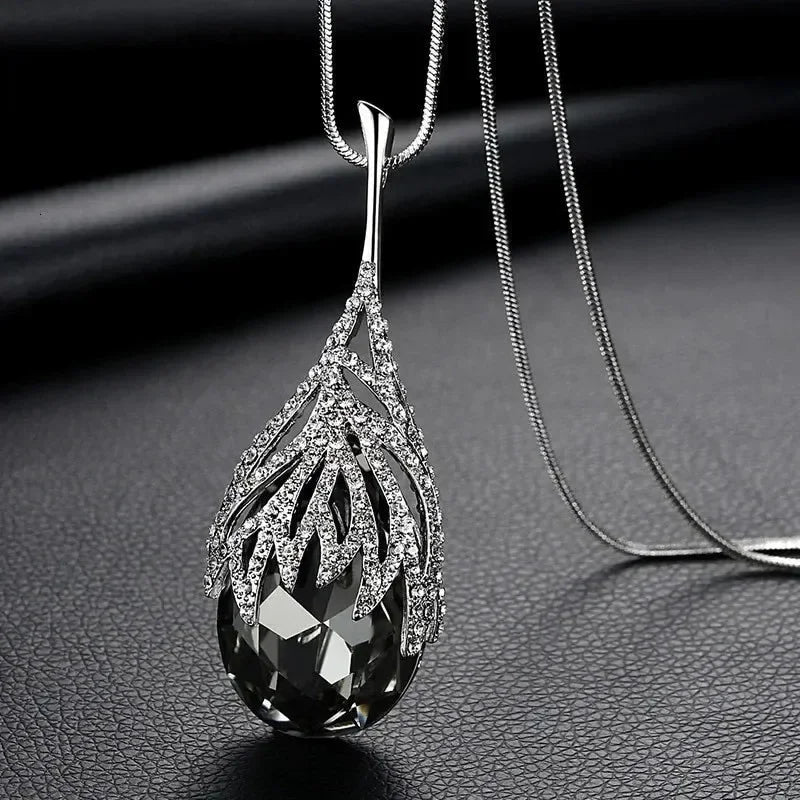 New Arrival Long Necklaces for Women 2024 Fashion Gray Crystal Choker Collier Femme Statement Necklaces & Pendants Accessories